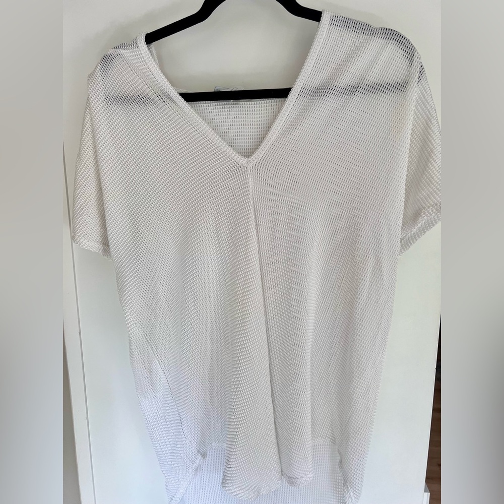WHITE MESH SWIM COVER UP